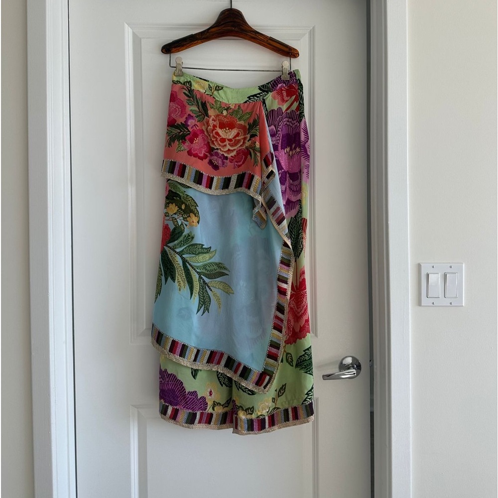 Farm Rio Flower Scarves Wrap Cover-Up Pants - Picture 3 of 10